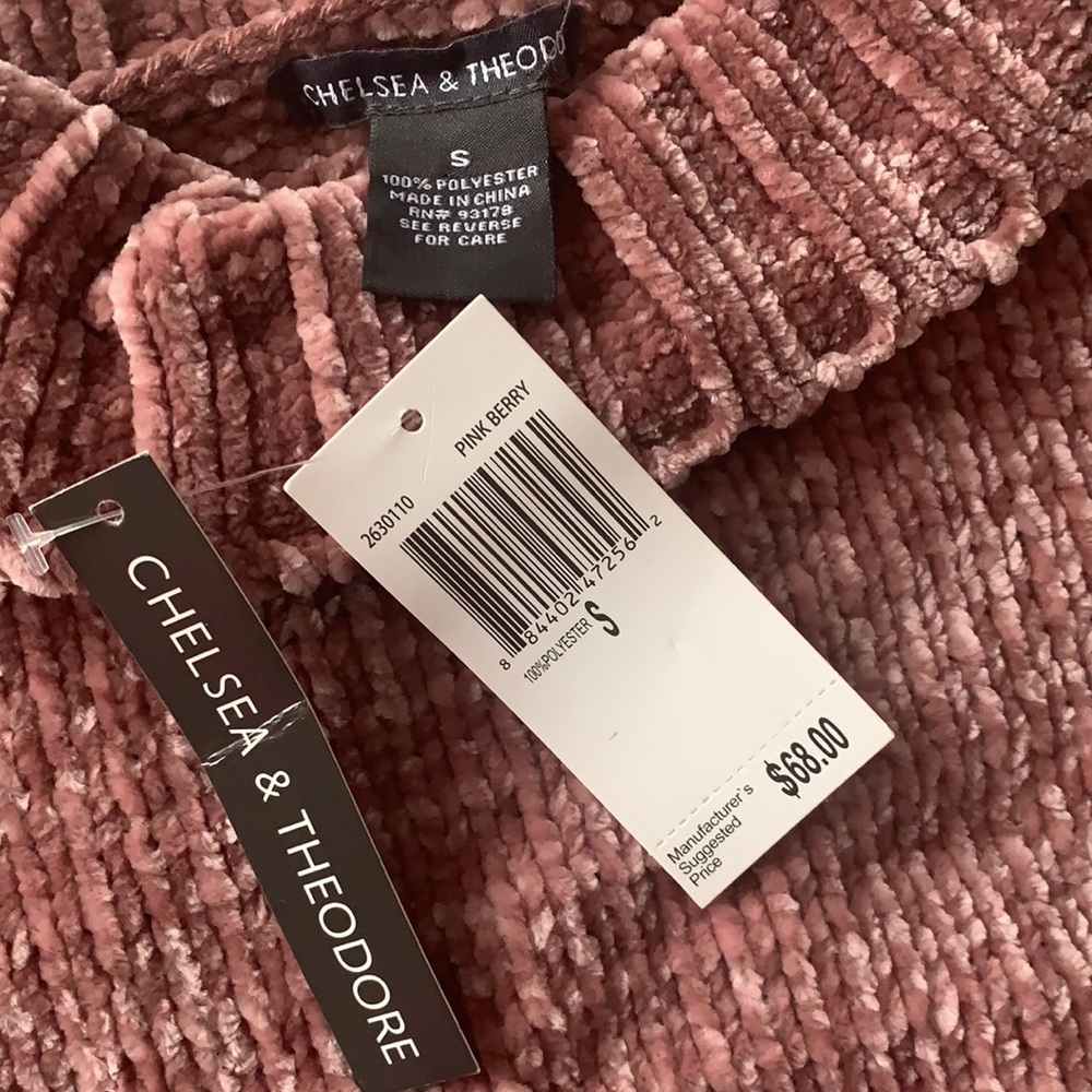 Chelsea & Theodore mauve chenille sweater turtleneck high low silhouette size S - Picture 12 of 13